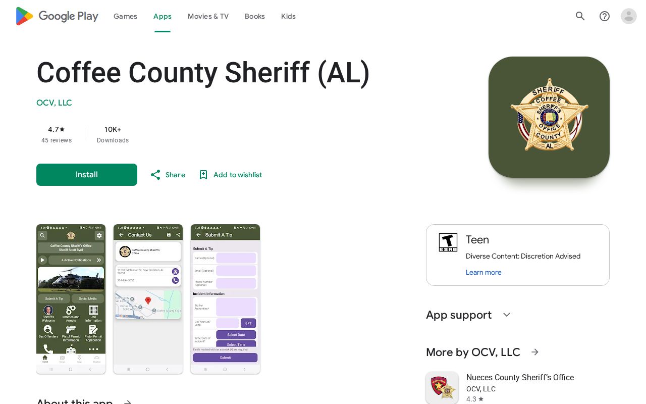 Coffee County Sheriff app for released inmate and jail information
